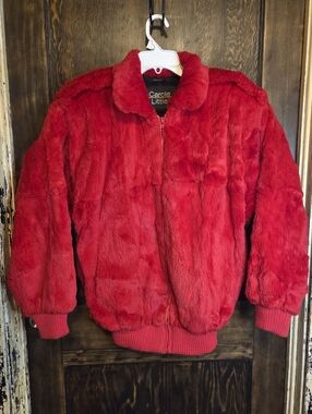 *Vntg* 80s/90s Carole Little Plush Red Faux Fur Bomber Jacket